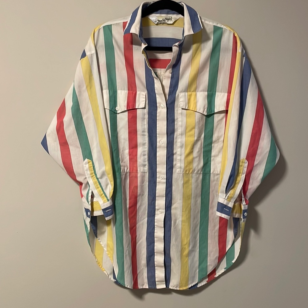 VINTAGE Diane Von Furstenberg oversized striped button down size small